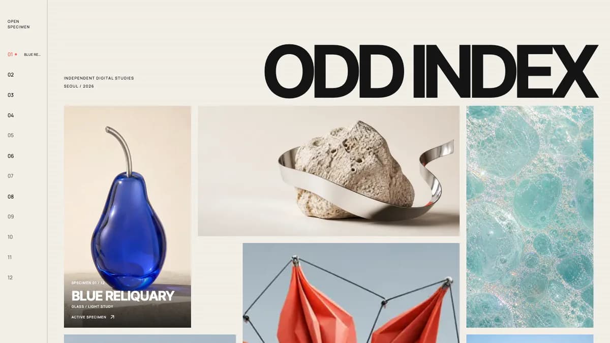 ODD INDEX 오브젝트 갤러리 홈페이지 화면